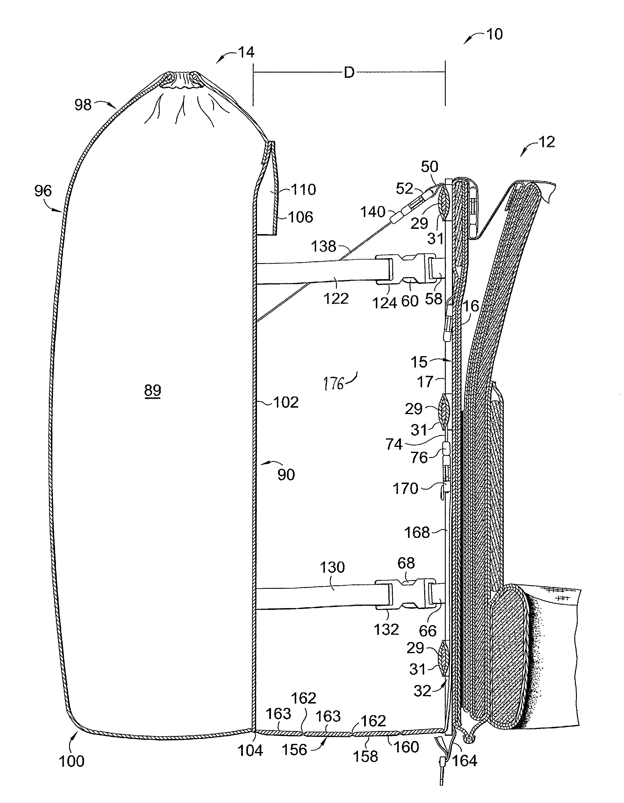 Backpack frame and bag system