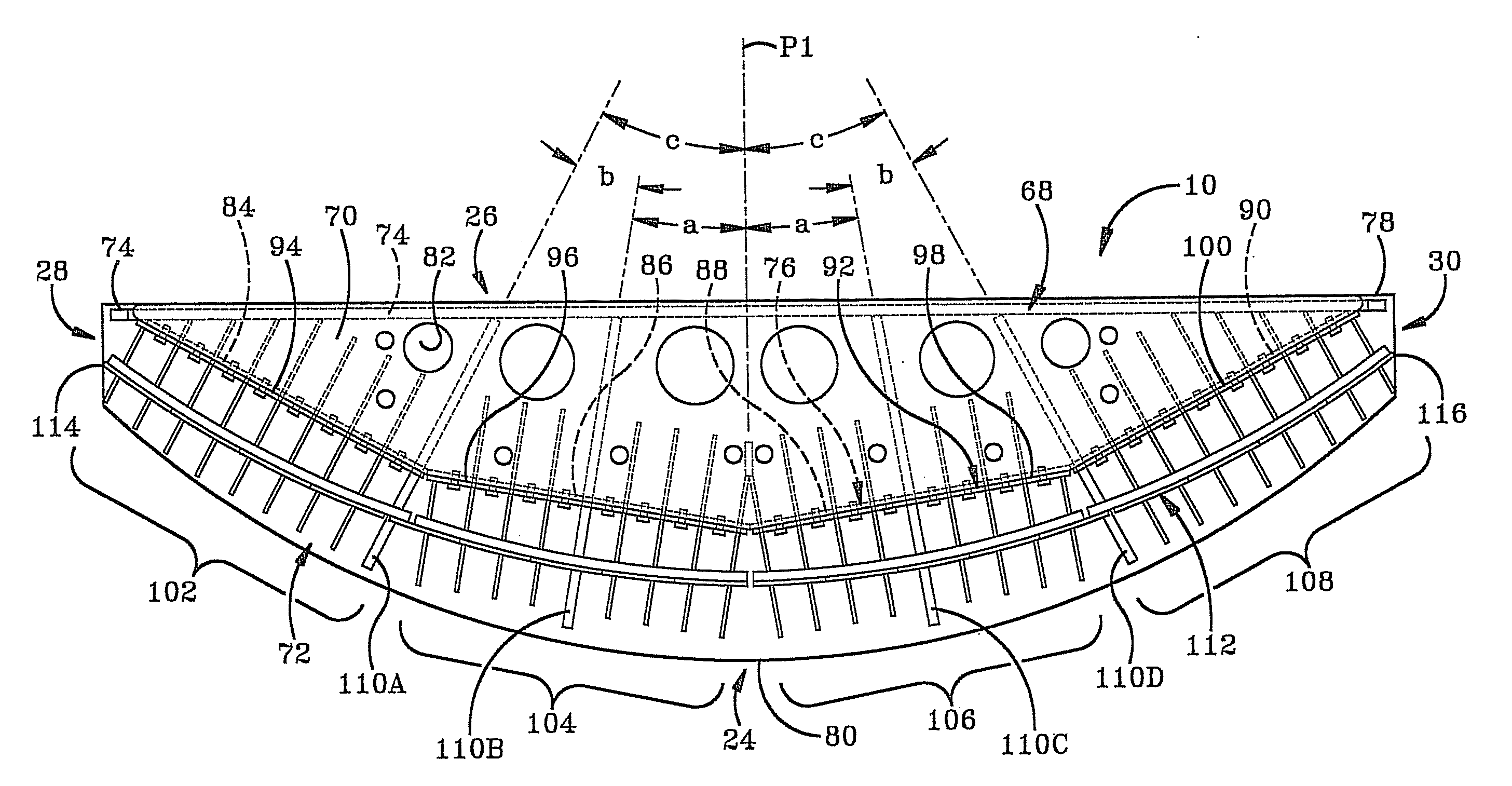 Hot stretch forming die having distortion-minimizing characteristics