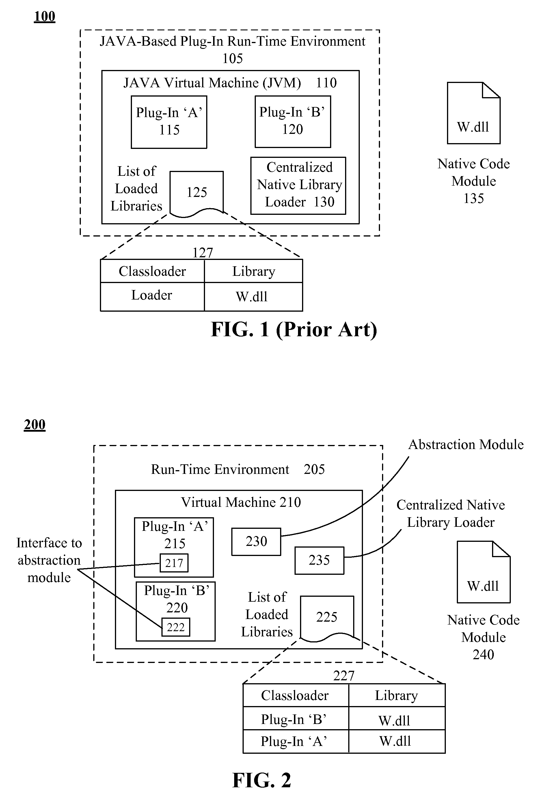 Sharing a native module of compiled code using an abstraction module of interpreted code in a virtual machine environment