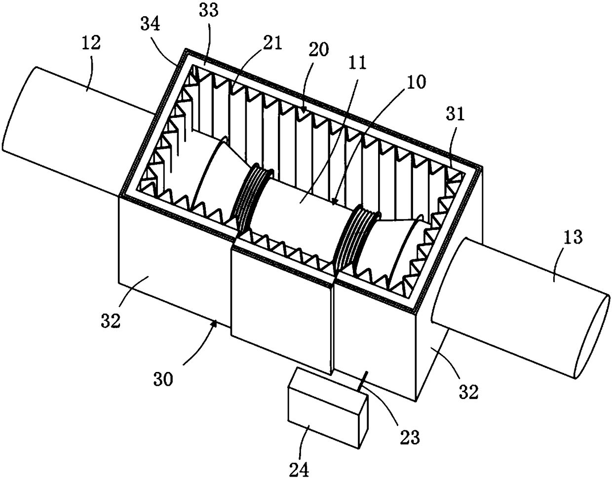 Electromechanical equipment box noise piezoelectric generating system and method