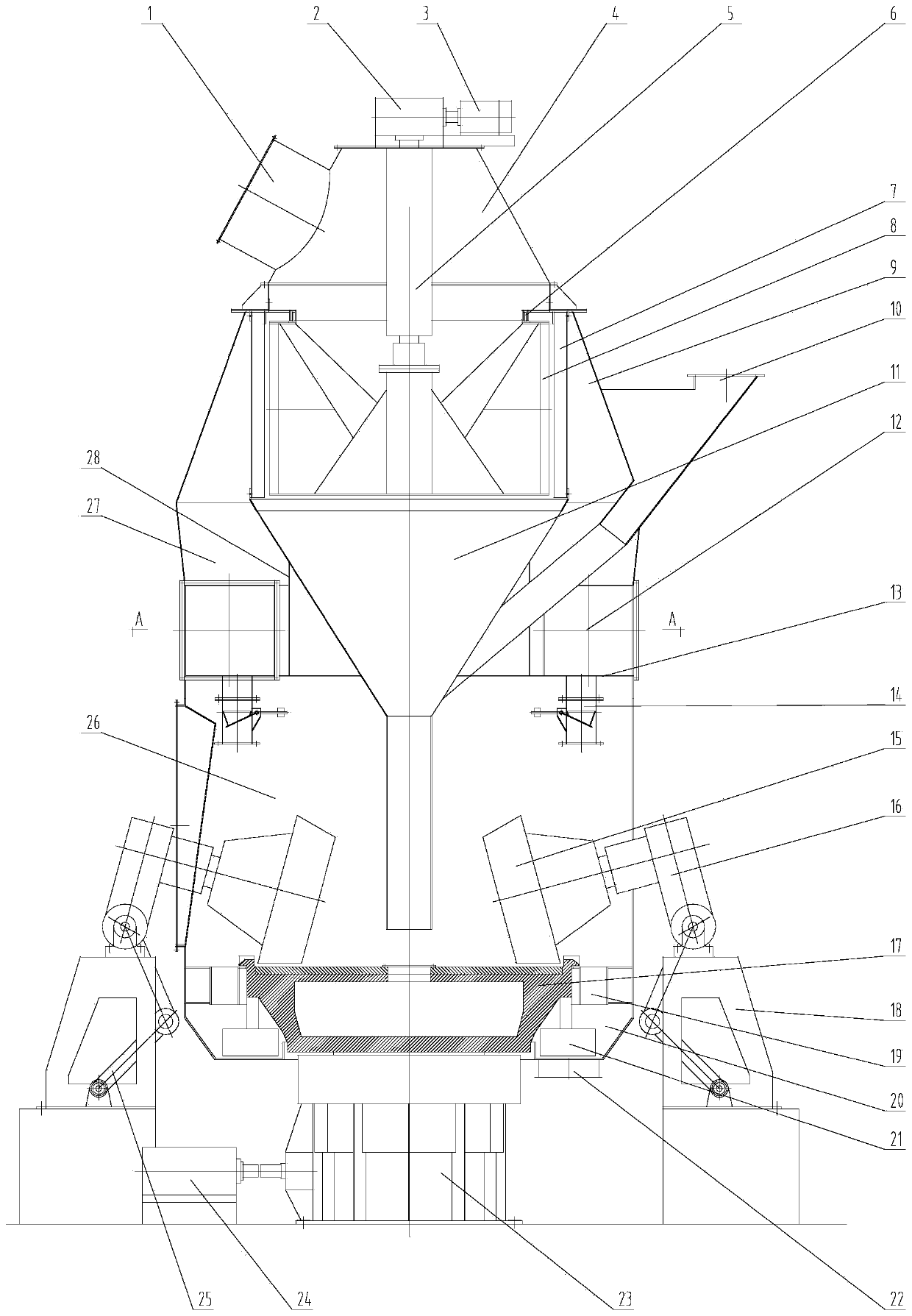 Raw material vertical mill external circulation system and process