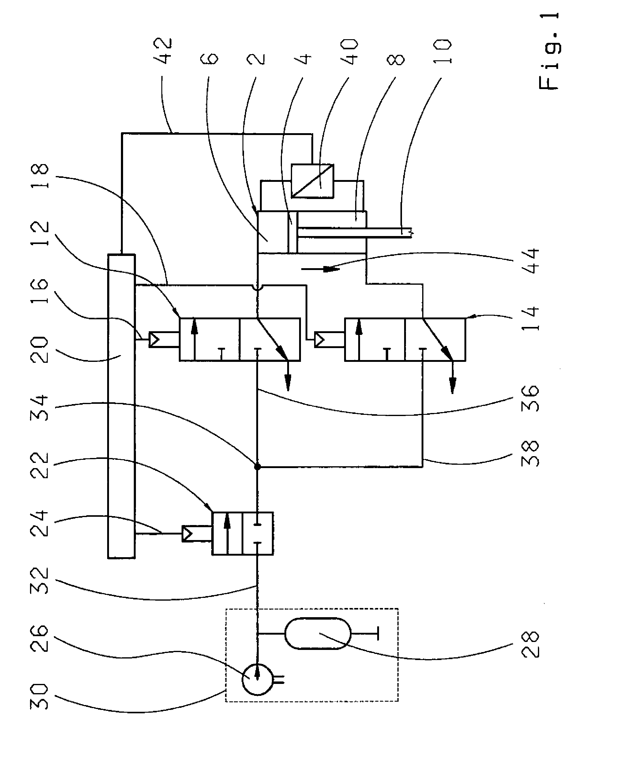 Device for controlling a fluid-activated double-action operating cylinder