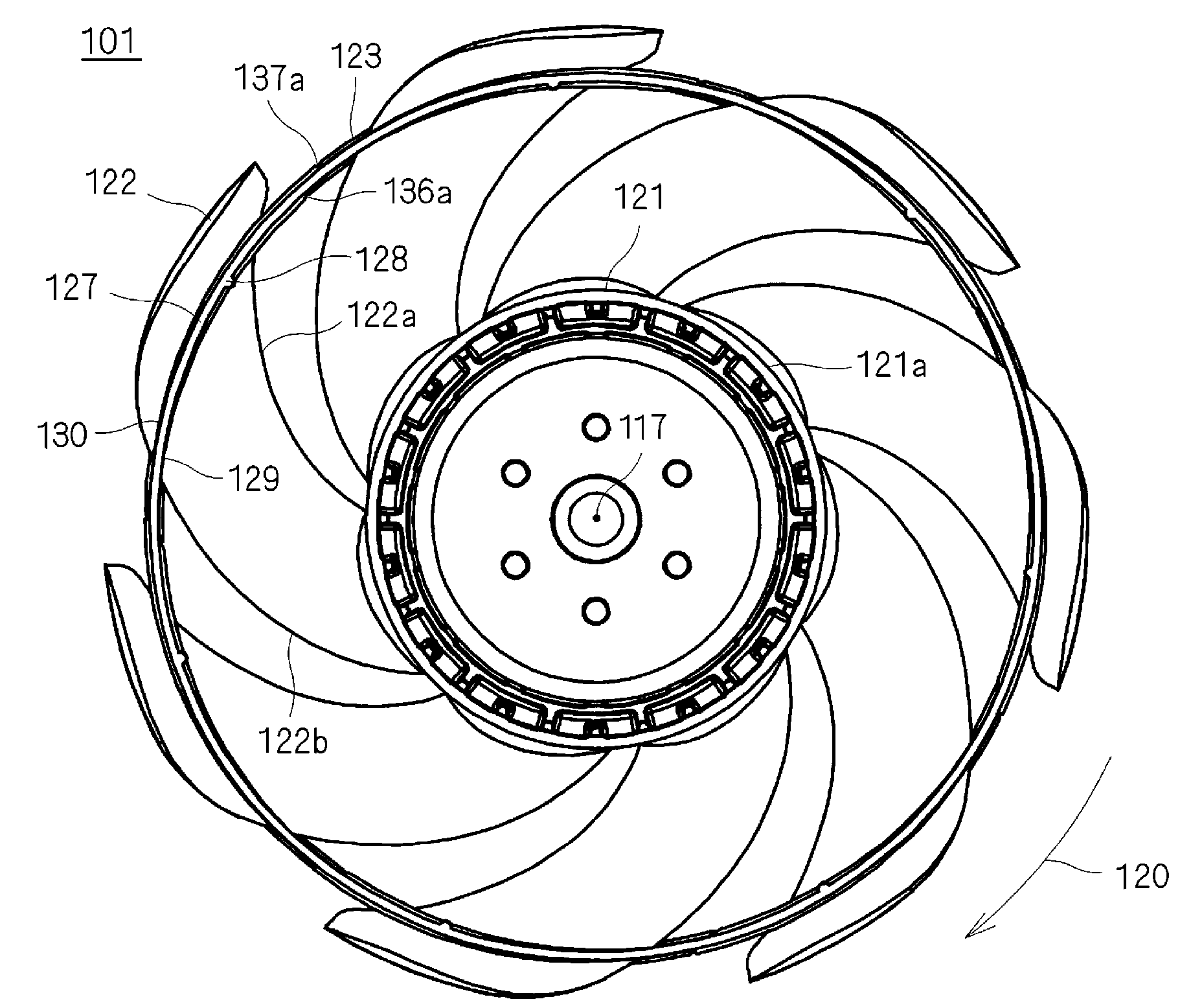 Impeller, fan apparatus using the same, and method of manufacturing impeller