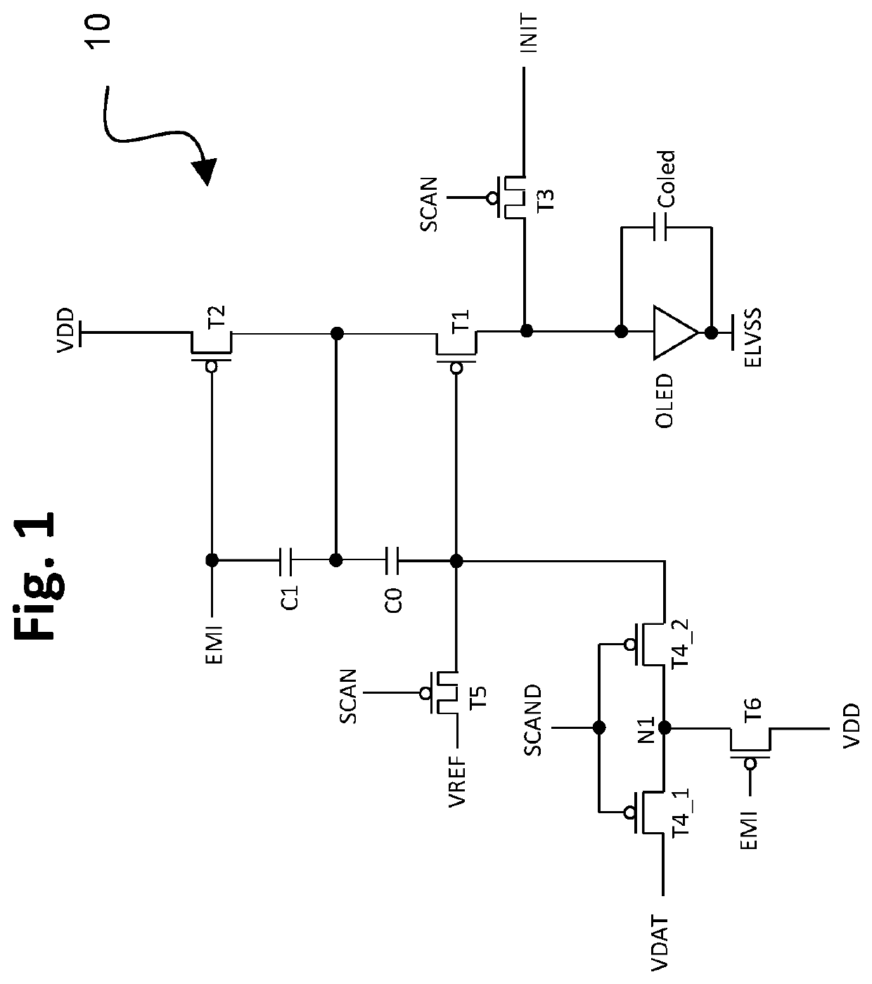 TFT pixel threshold voltage compensation circuit with short data programming time