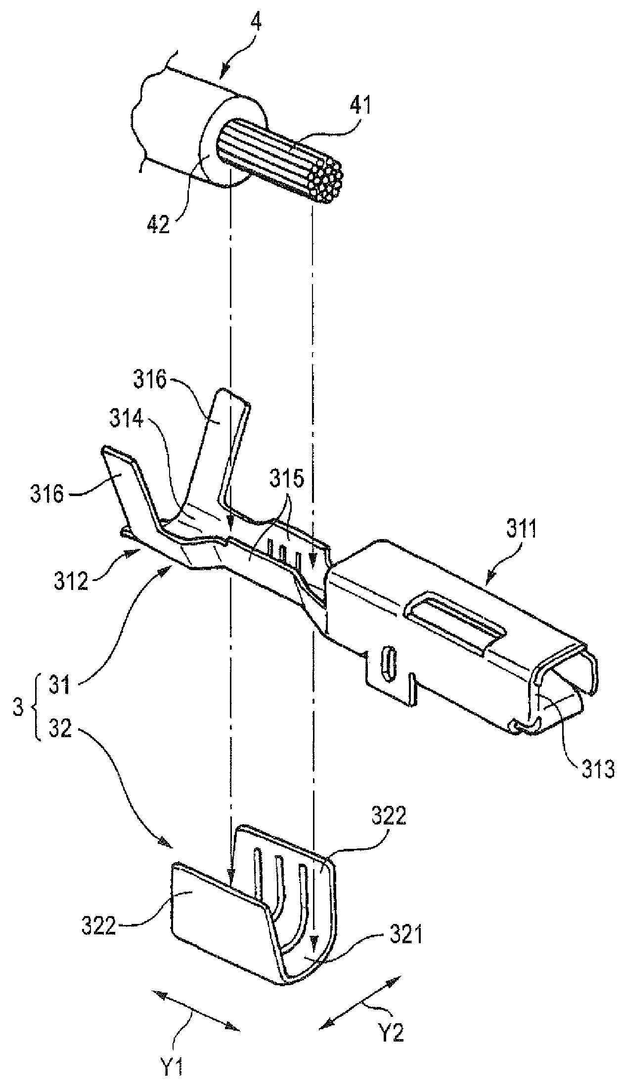 Terminal fitting having bi-metallic caulking pieces