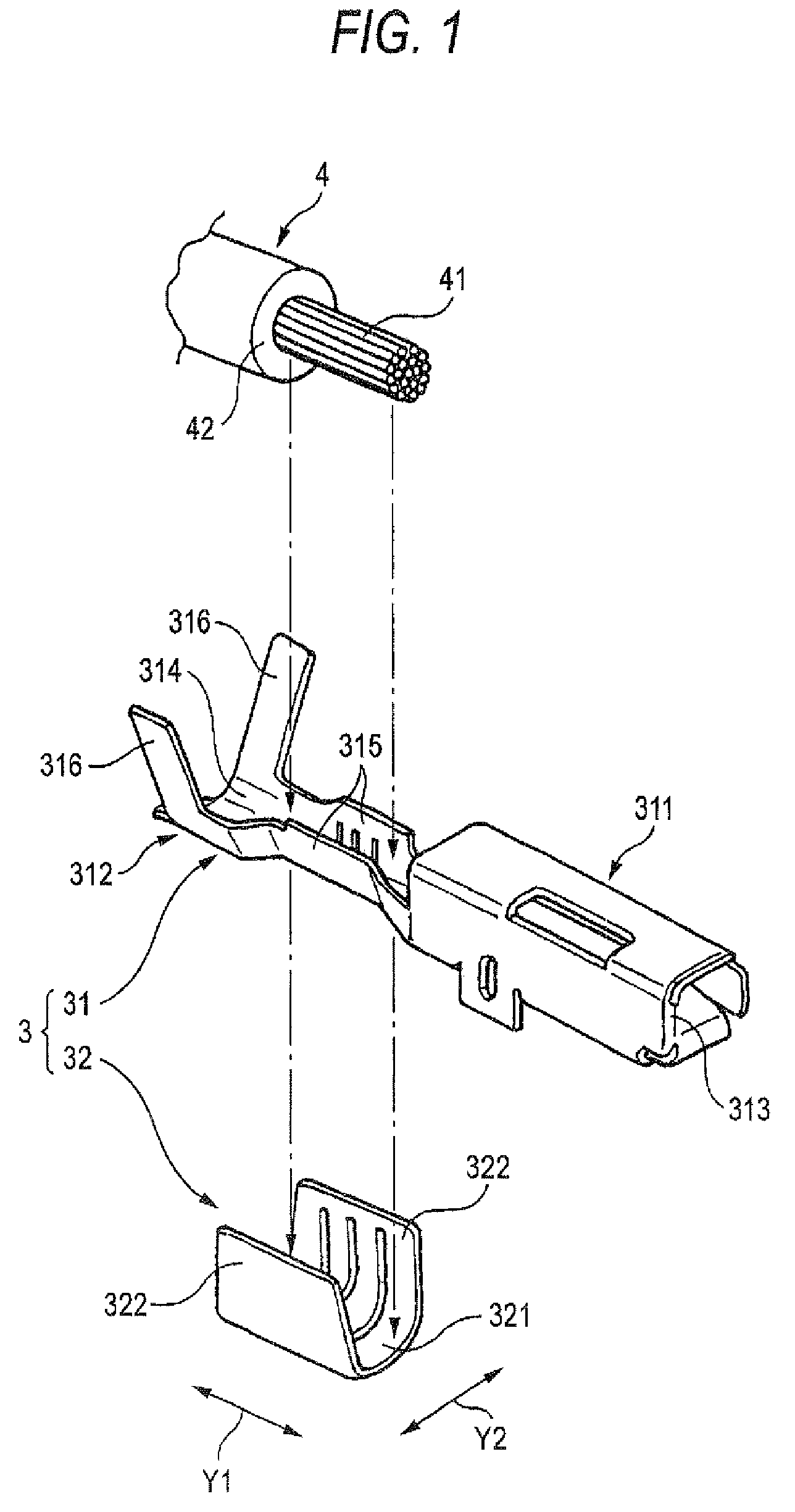 Terminal fitting having bi-metallic caulking pieces