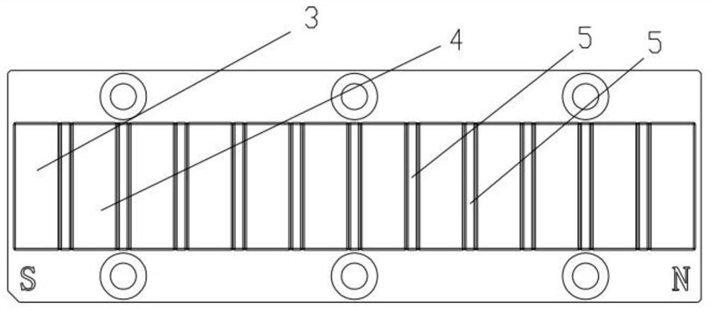 Large and small magnetic unit pole interval type stator for linear motor