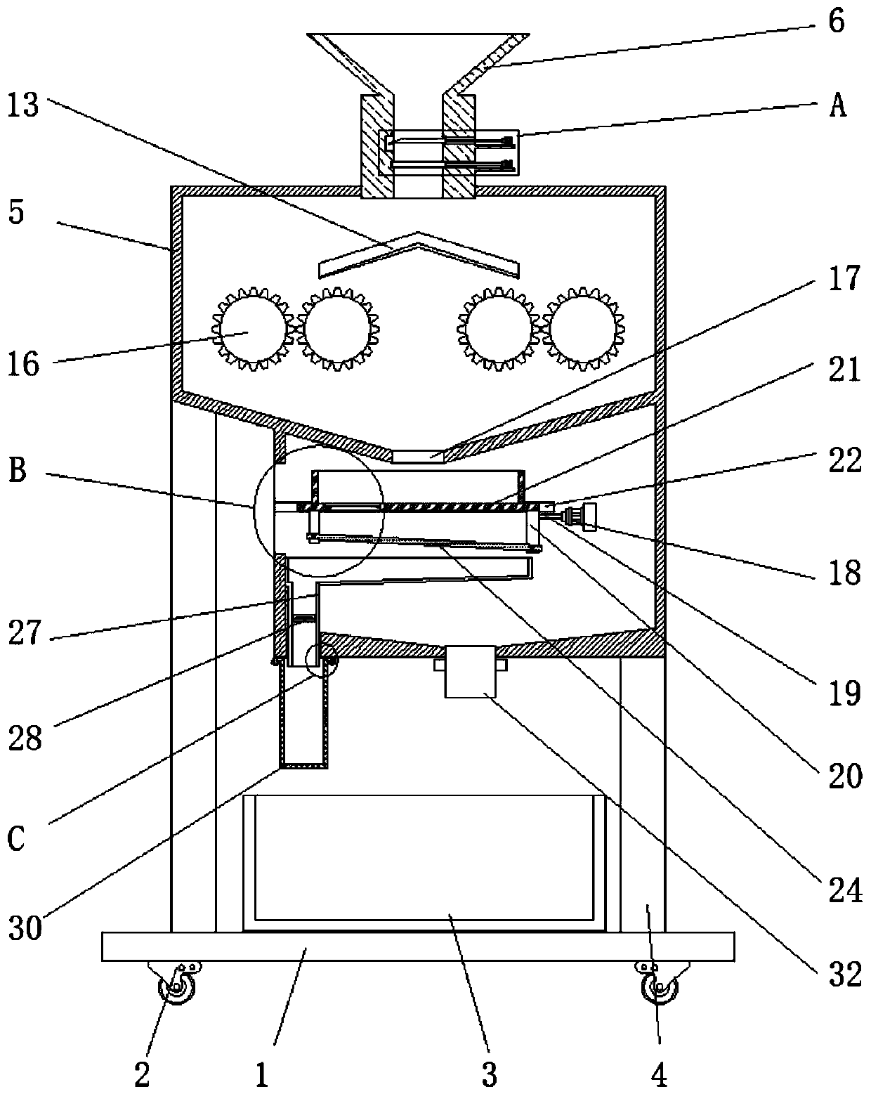 Multi-wheel type silicon material pulverizer