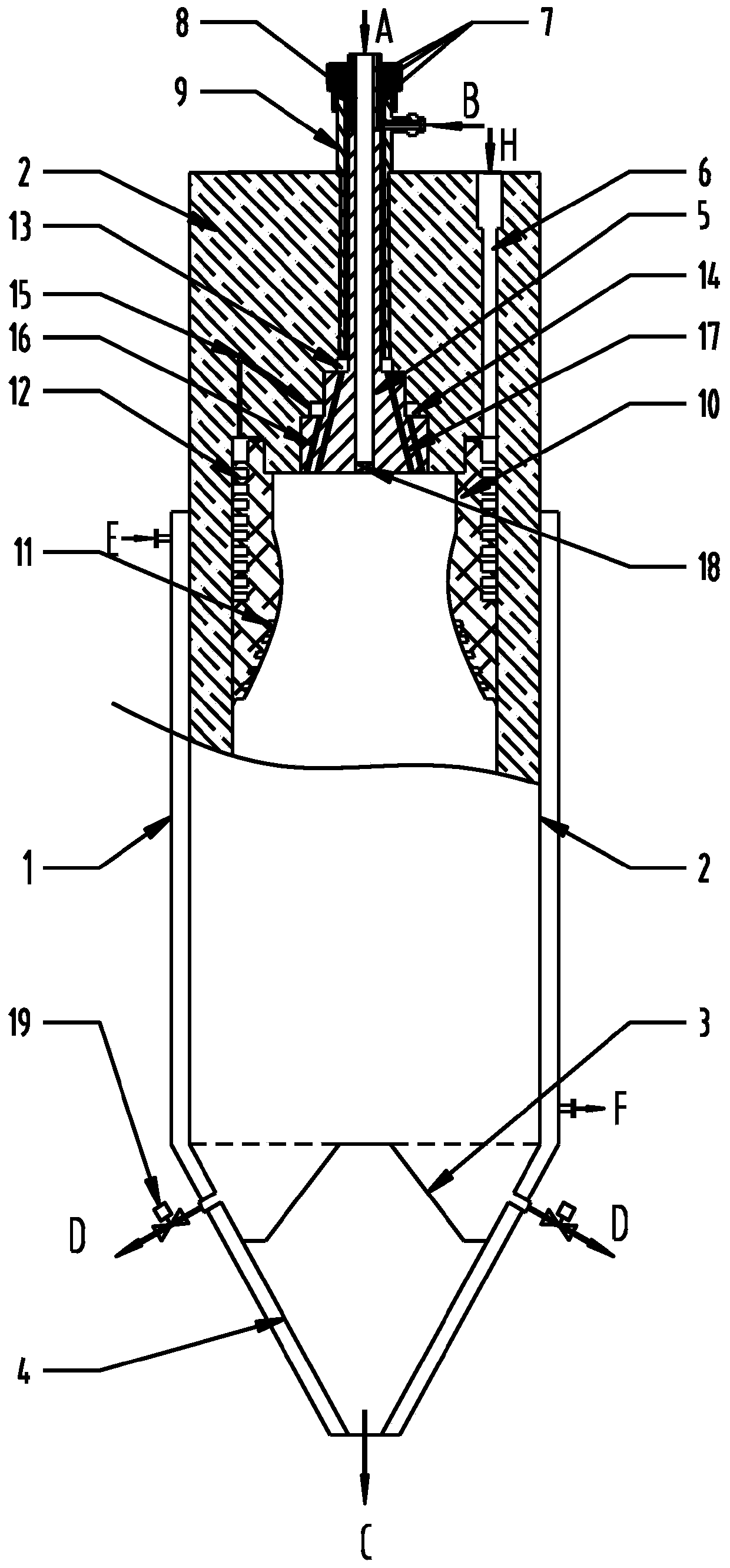 Supercritical hydrothermal combustion device with residue self-separation function and method