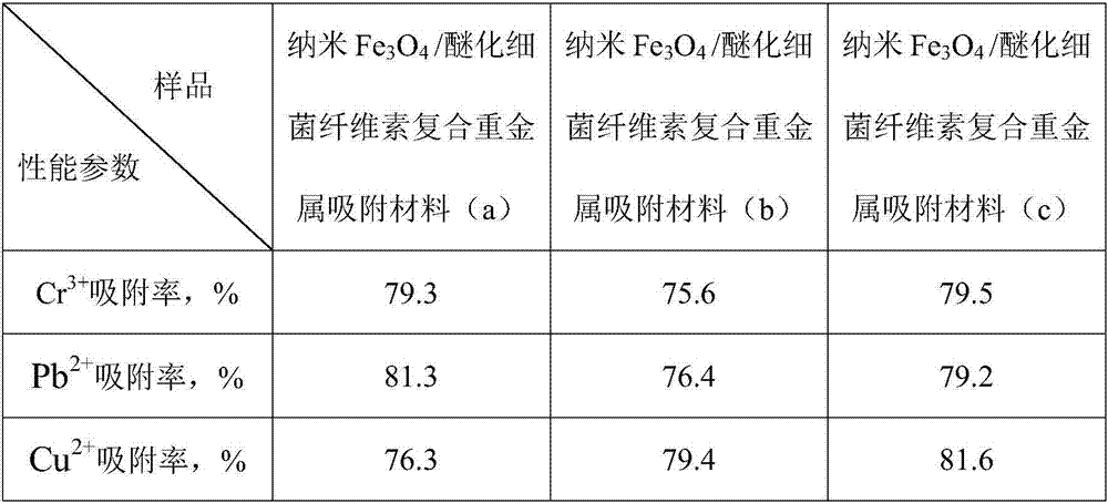 Preparation method of nanometer Fe3O4 (ferroferric oxide)/etherified bacterial cellulose composite heavy metal adsorbing material