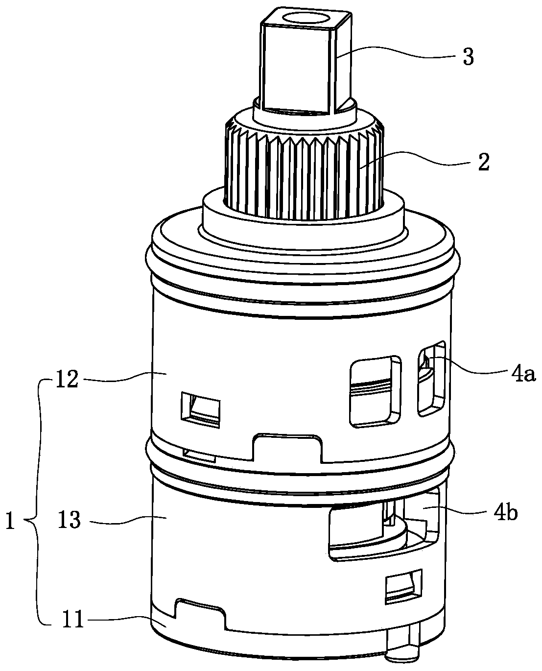 Faucet valve core with water mixing and distributing functions