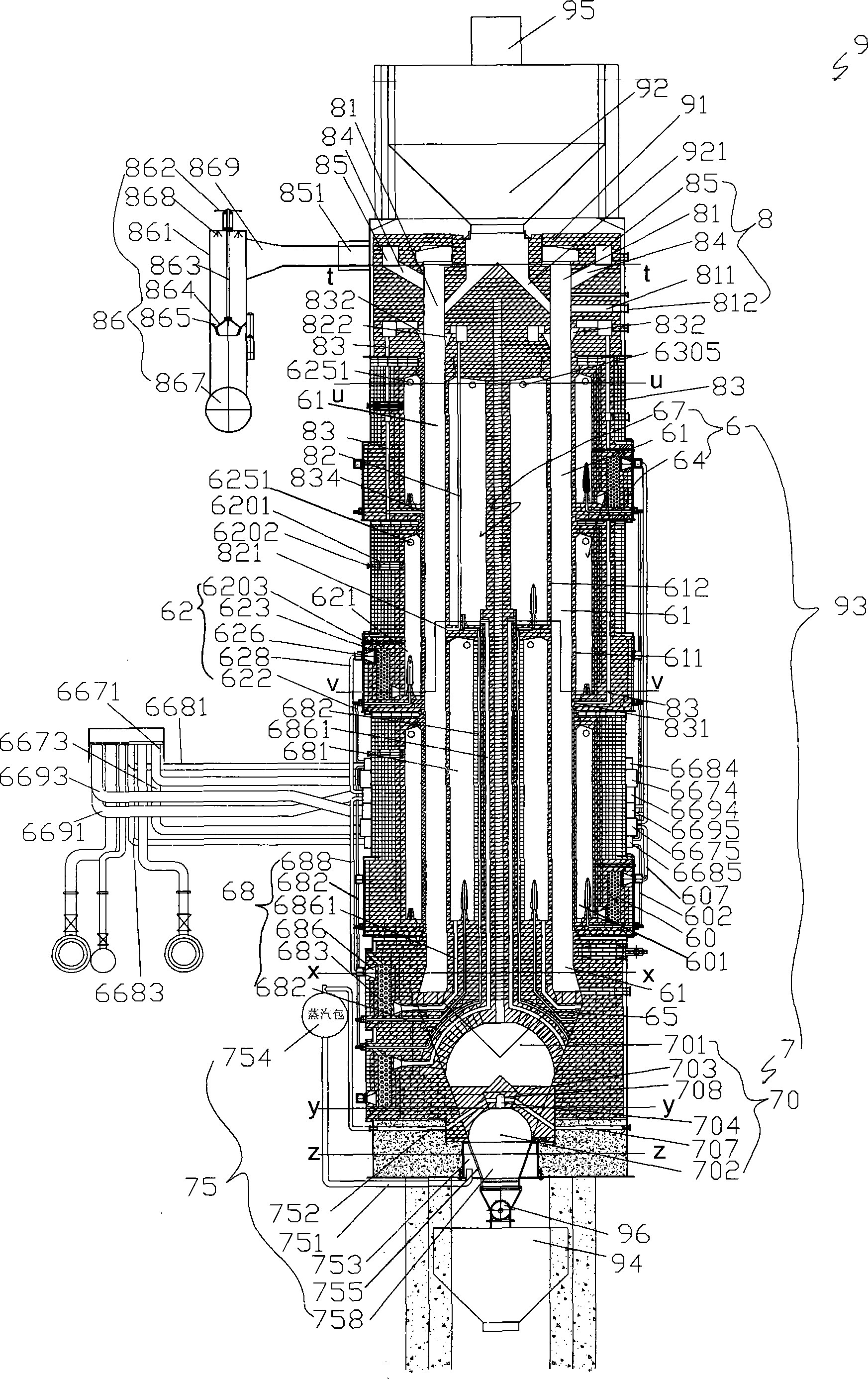 Guide, condensation, recovery and purification device of raw gas of coal gangue pyrolysis and gasification