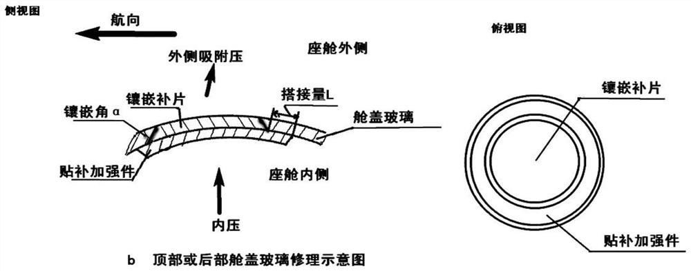 External field aircraft canopy organic glass broken hole damage repairing method