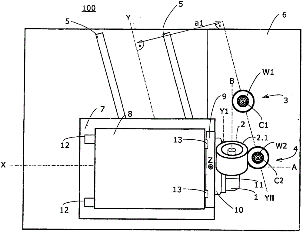 Grinding machine with a grinding tool for roller grinding two workpieces