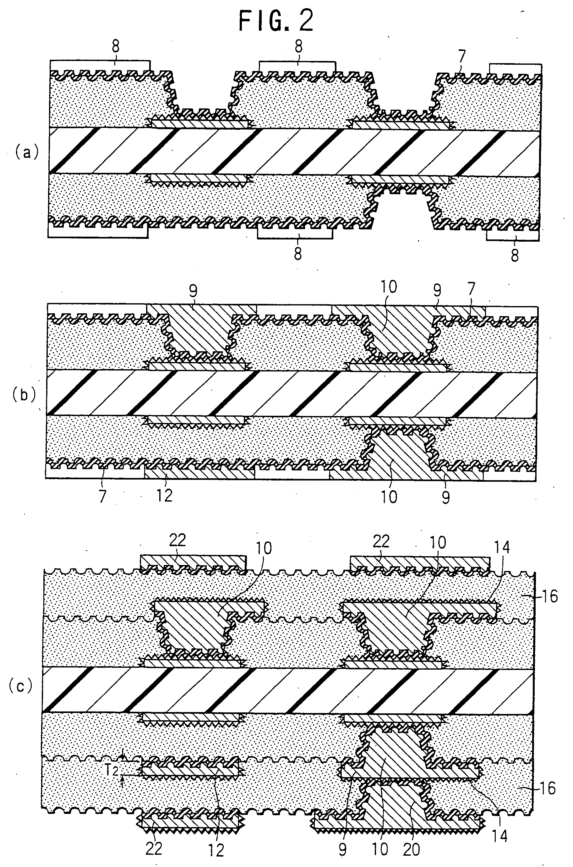 Multilayer printed wiring board with filled viahole structure