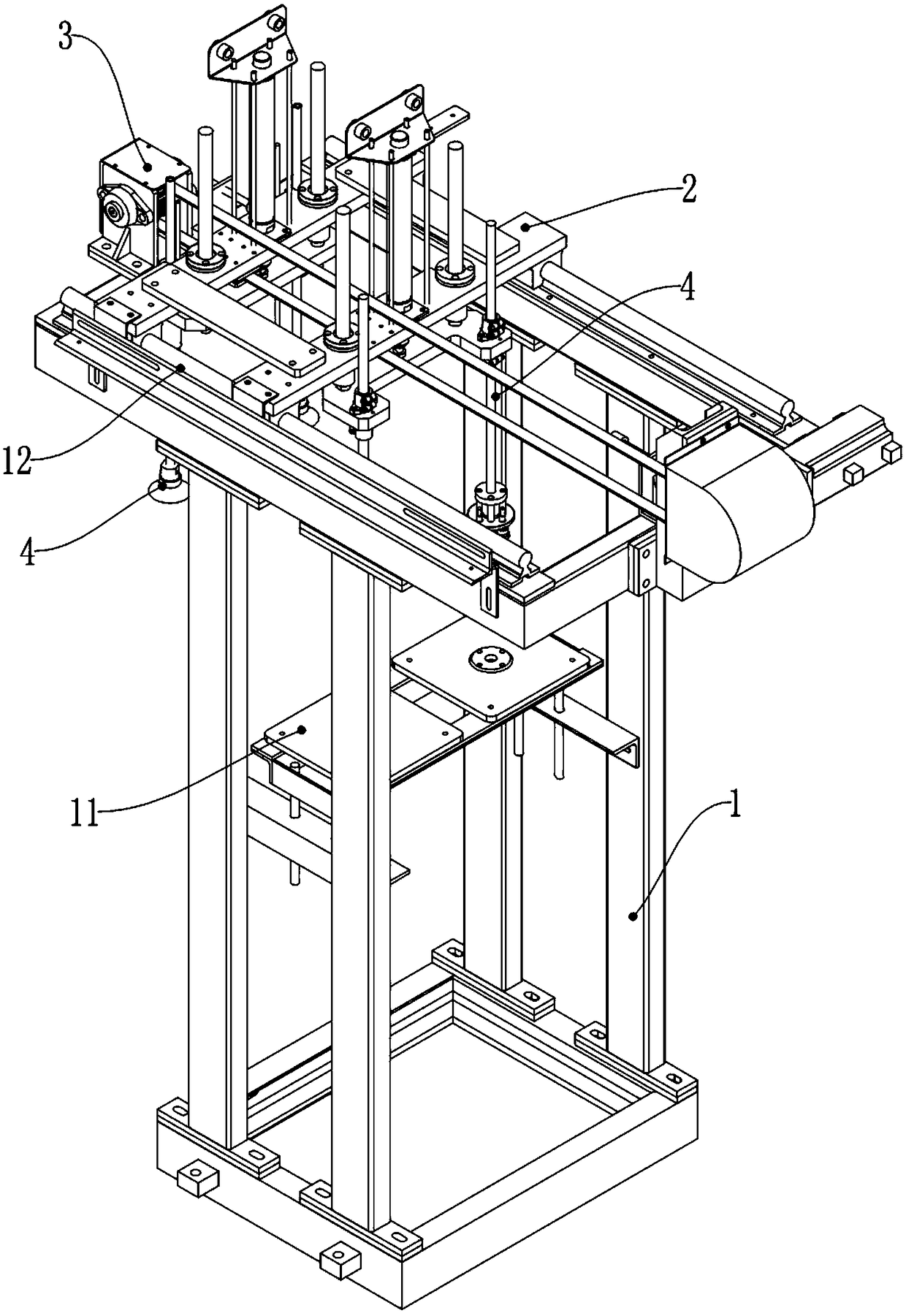 Machining device for punching and taking materials synchronously