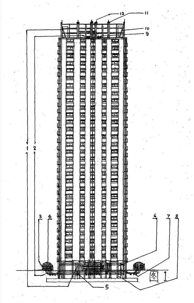 Self-air-supply ash-filtering cooling silencing closable fireproof tall building with solar warming water heater