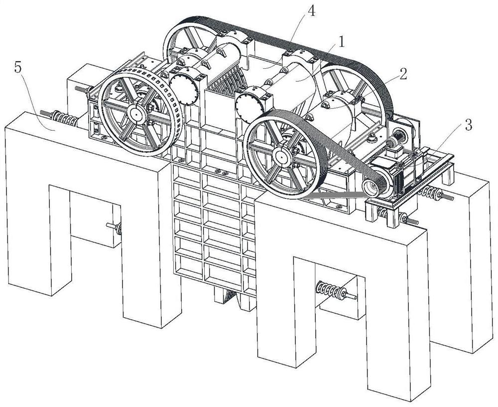 Vibration self-synchronizing crusher with double vibration exciters