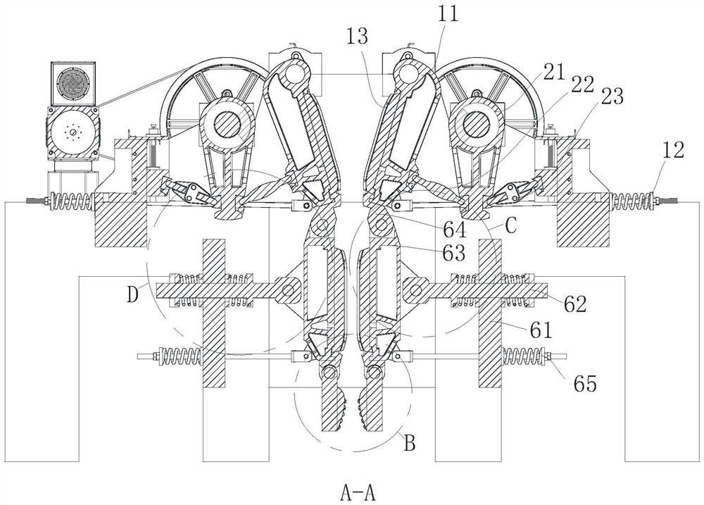 Vibration self-synchronizing crusher with double vibration exciters