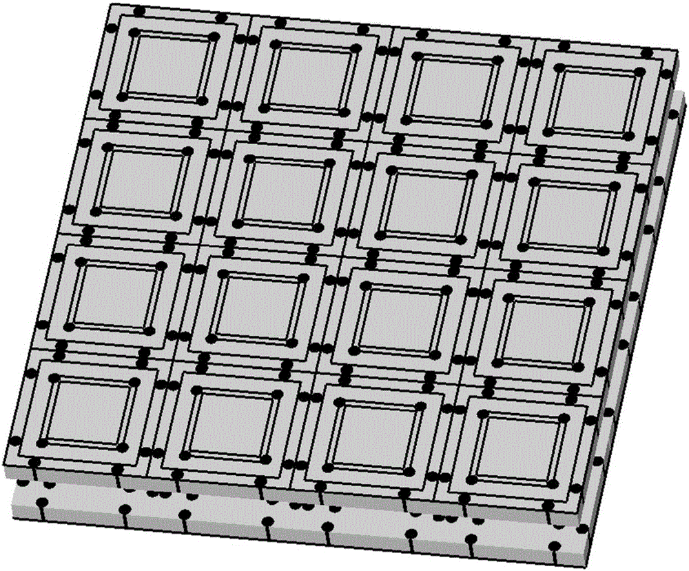 2.5-dimensional ultra-wide band mobile communication radome of grid square ring loading via hole structure