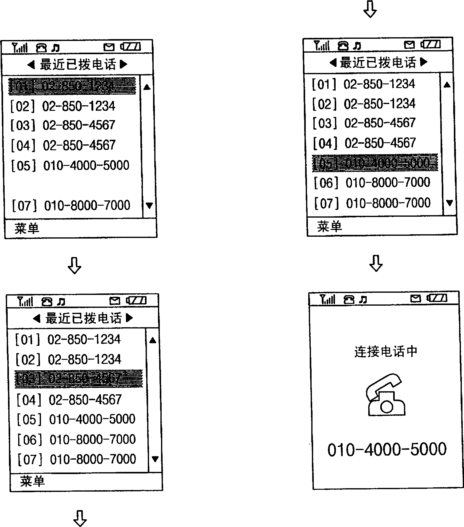 Calling catalog managing method of mobile communication terminal