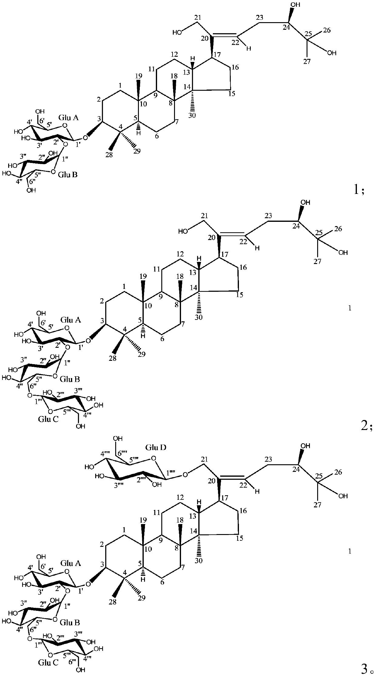 Dammarane triterpenoid glycoside compound as well as preparation method and application thereof