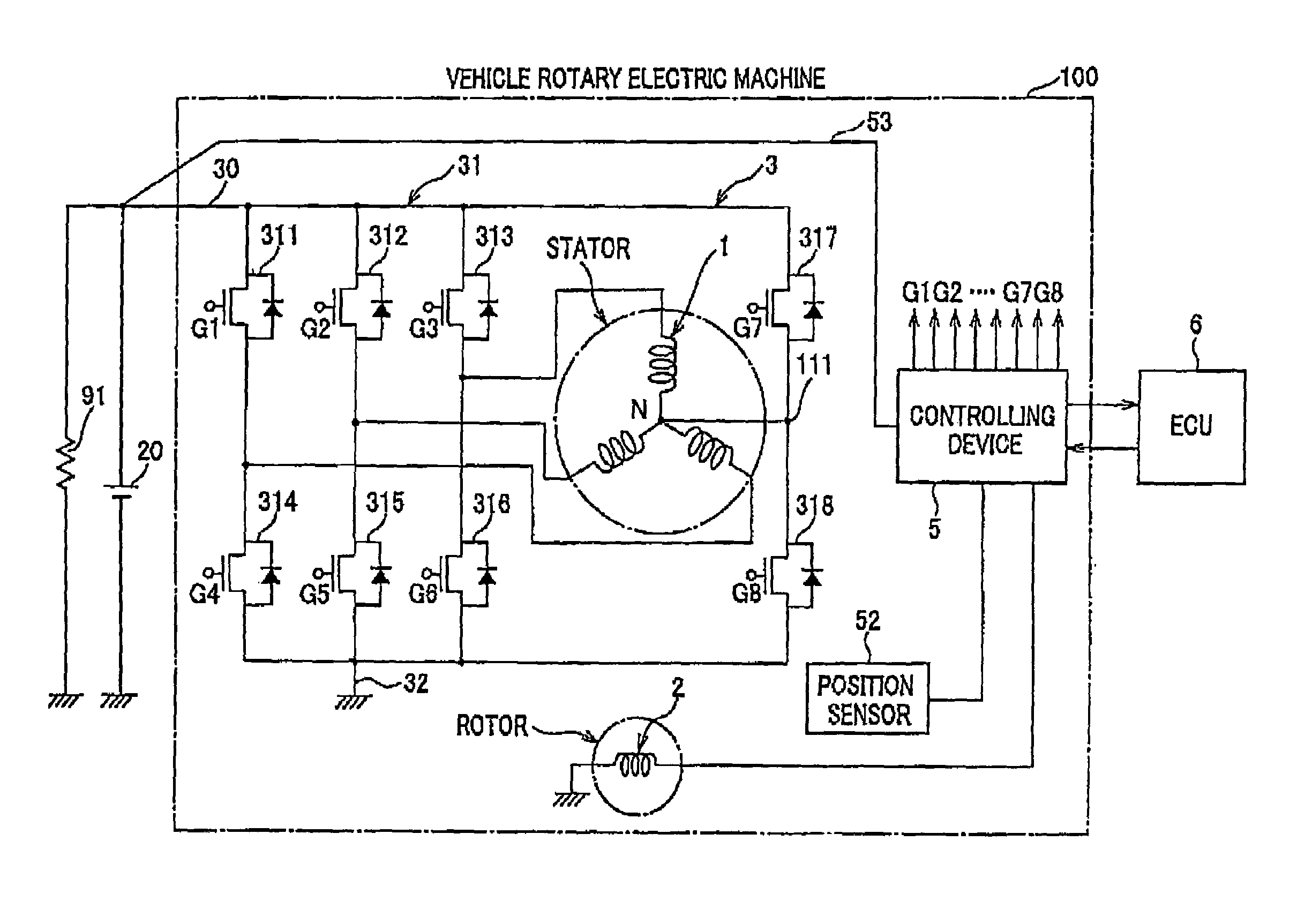 On-vehicle rotary electric machine operating on two modes of rectification