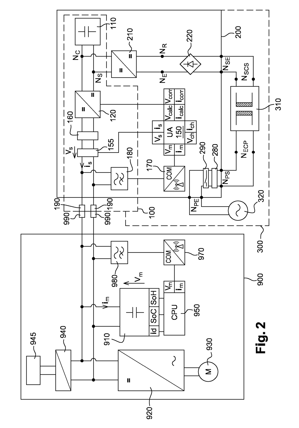 System for charging electrical energy storage elements of a vehicle