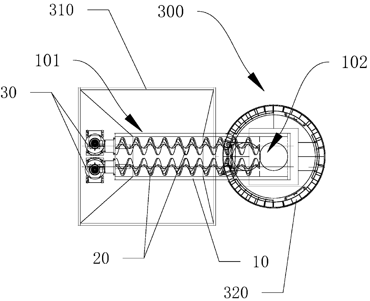 Splitting decomposition gasification furnace shaftless spiral wind-locking feeding device and feeding method thereof