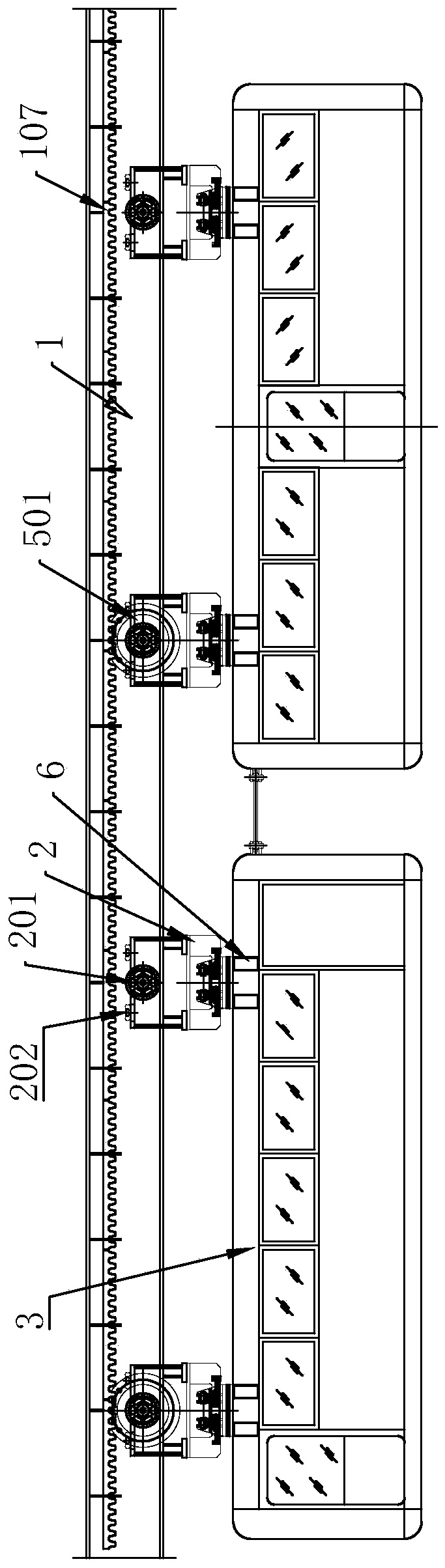 Double track hanging rail car