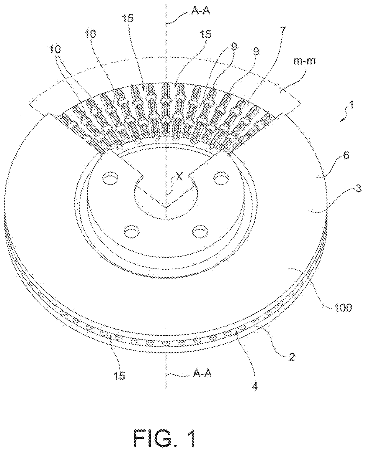 Ventilated braking band, assembly of ventilated brake disc and method of ventilation