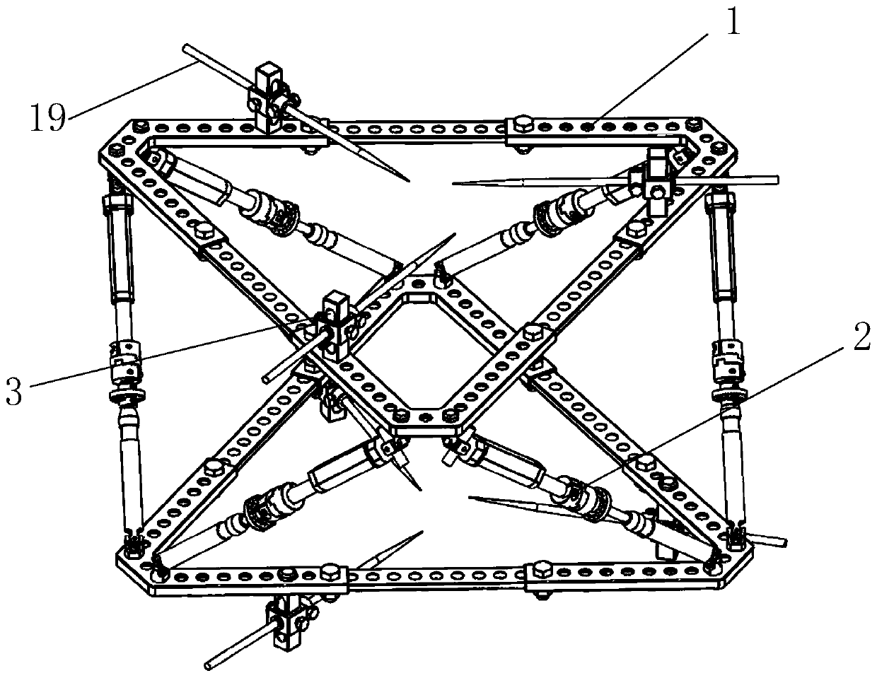 Bone rehabilitation external fixing frame with stepless adjusting jig