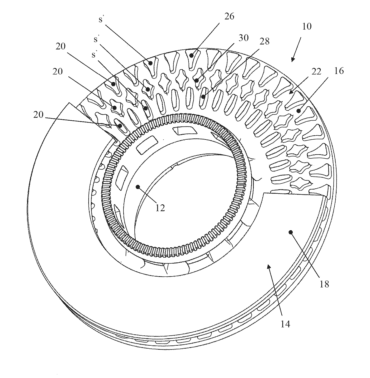 Braking band of a disc for a ventilated-type disc brake