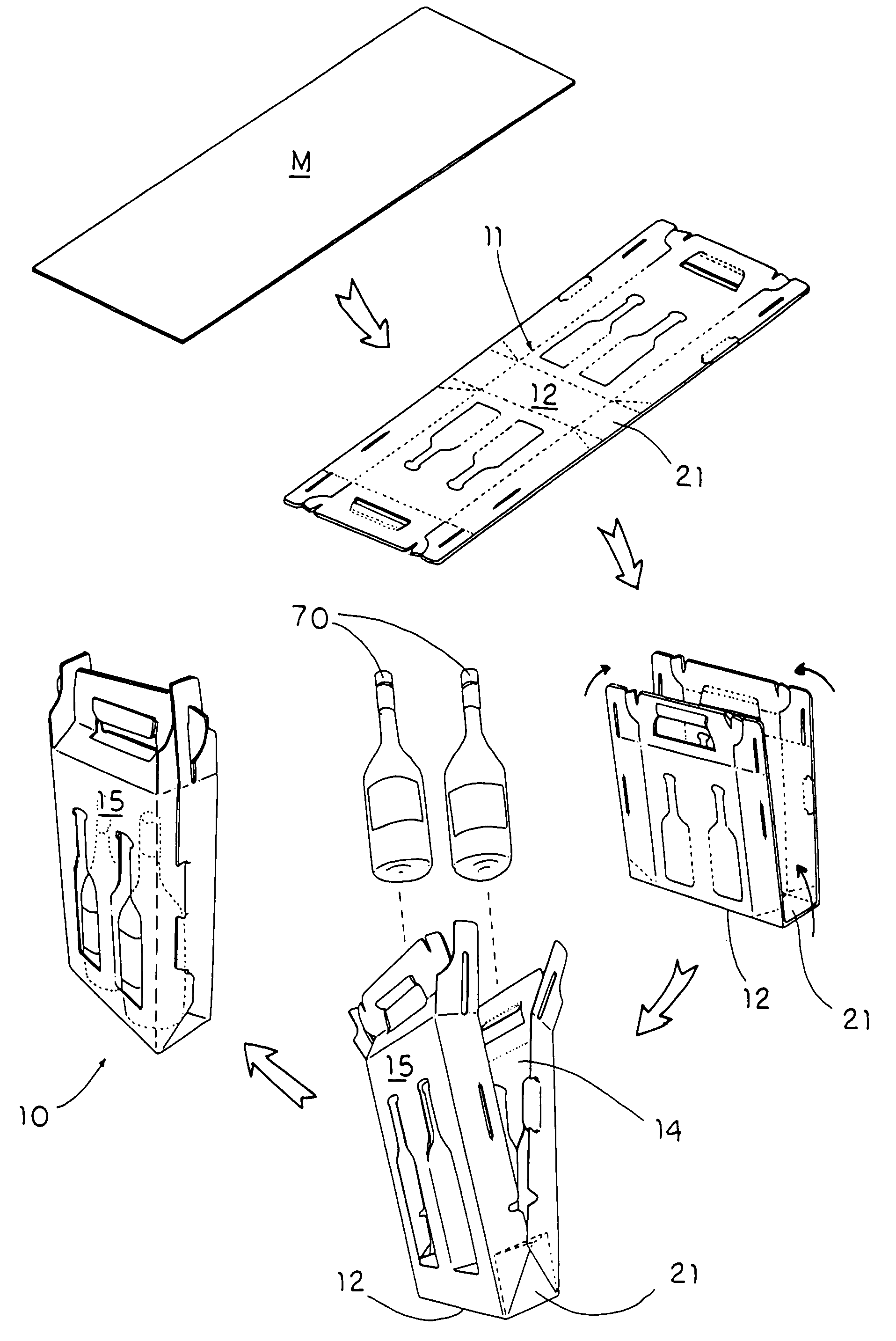 Carrying container folded from a die cut sheet material