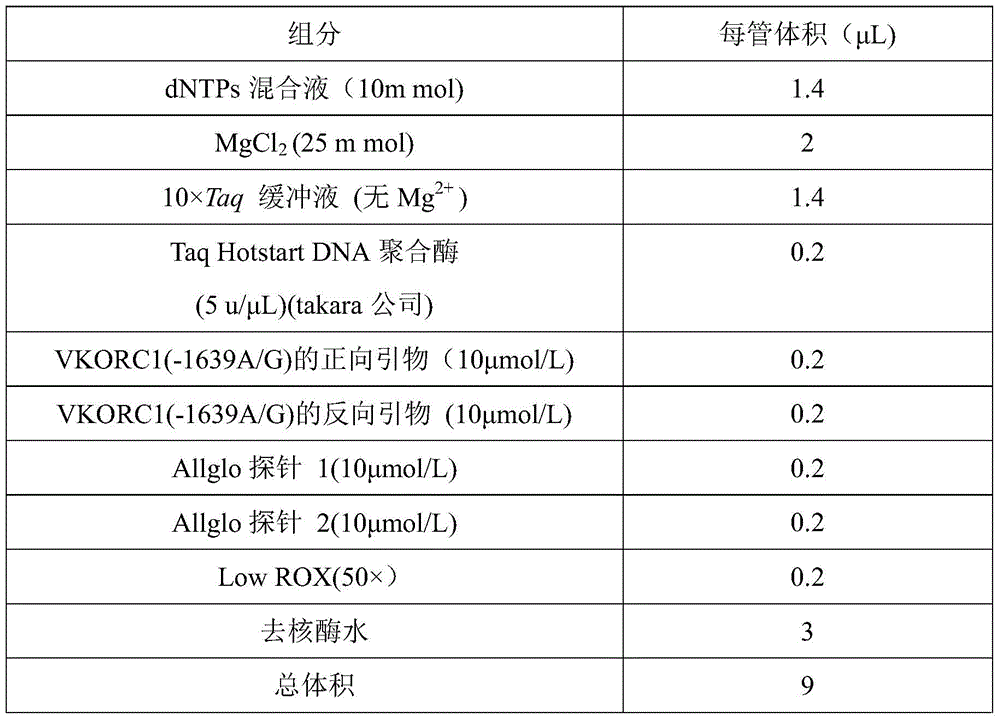 VKORC1 gene polymorphism detecting and genotyping kit based on AllGlo probe and genotyping method thereof