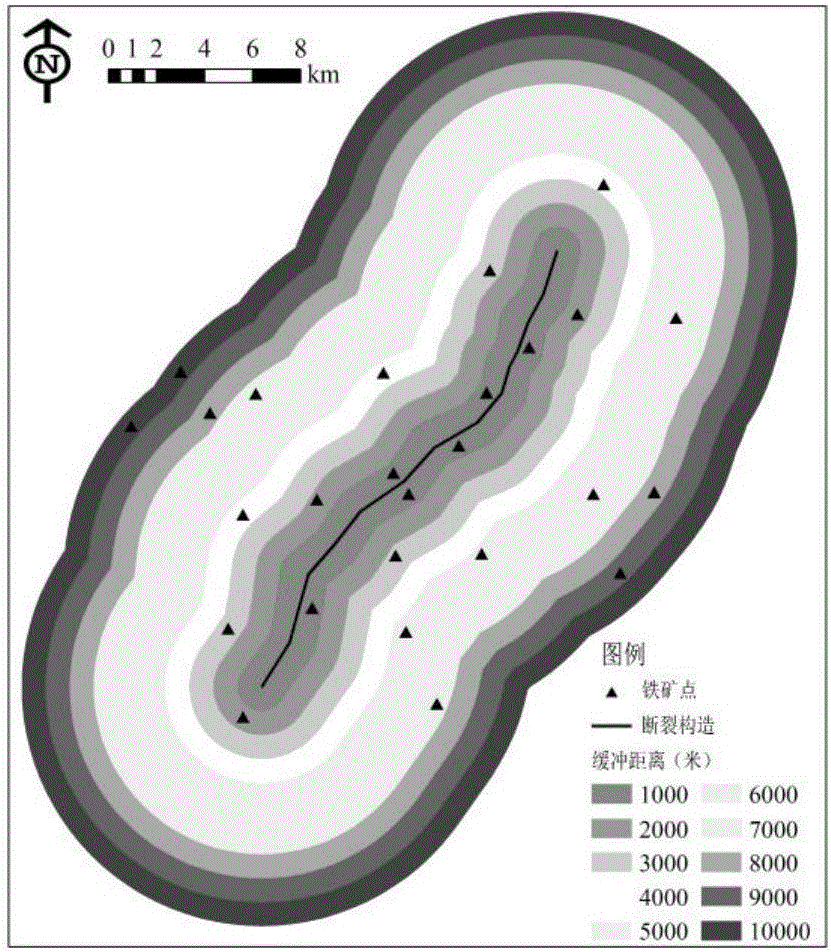 Method for measuring spatial relationship of geology element and ore deposit on the basis of fractal method