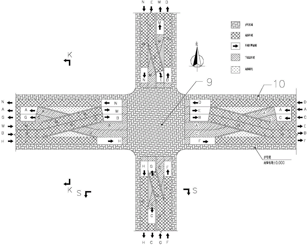 Cross-free continuous traffic system for crossroad lane and control method of cross-free continuous traffic system