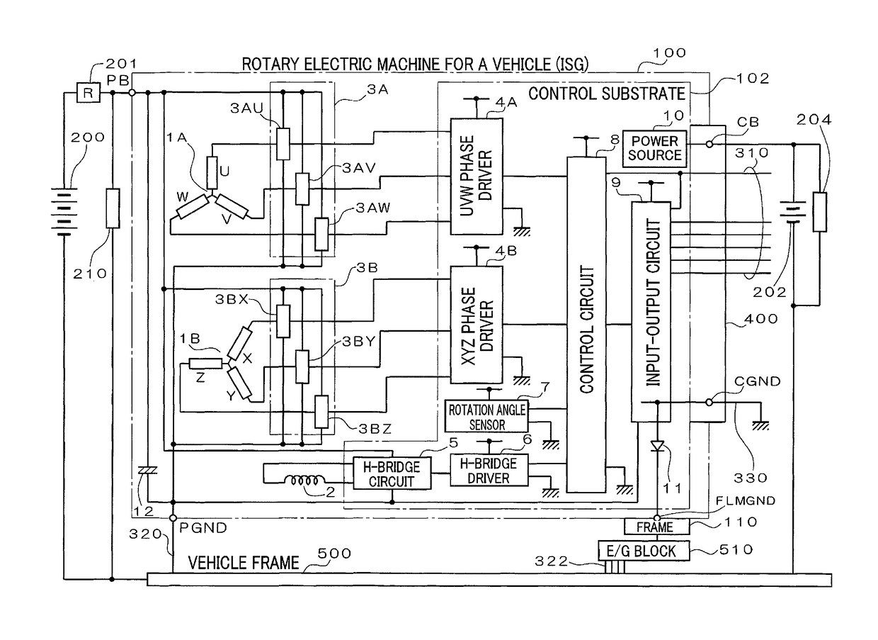 Rotary electric machine for a vehicle