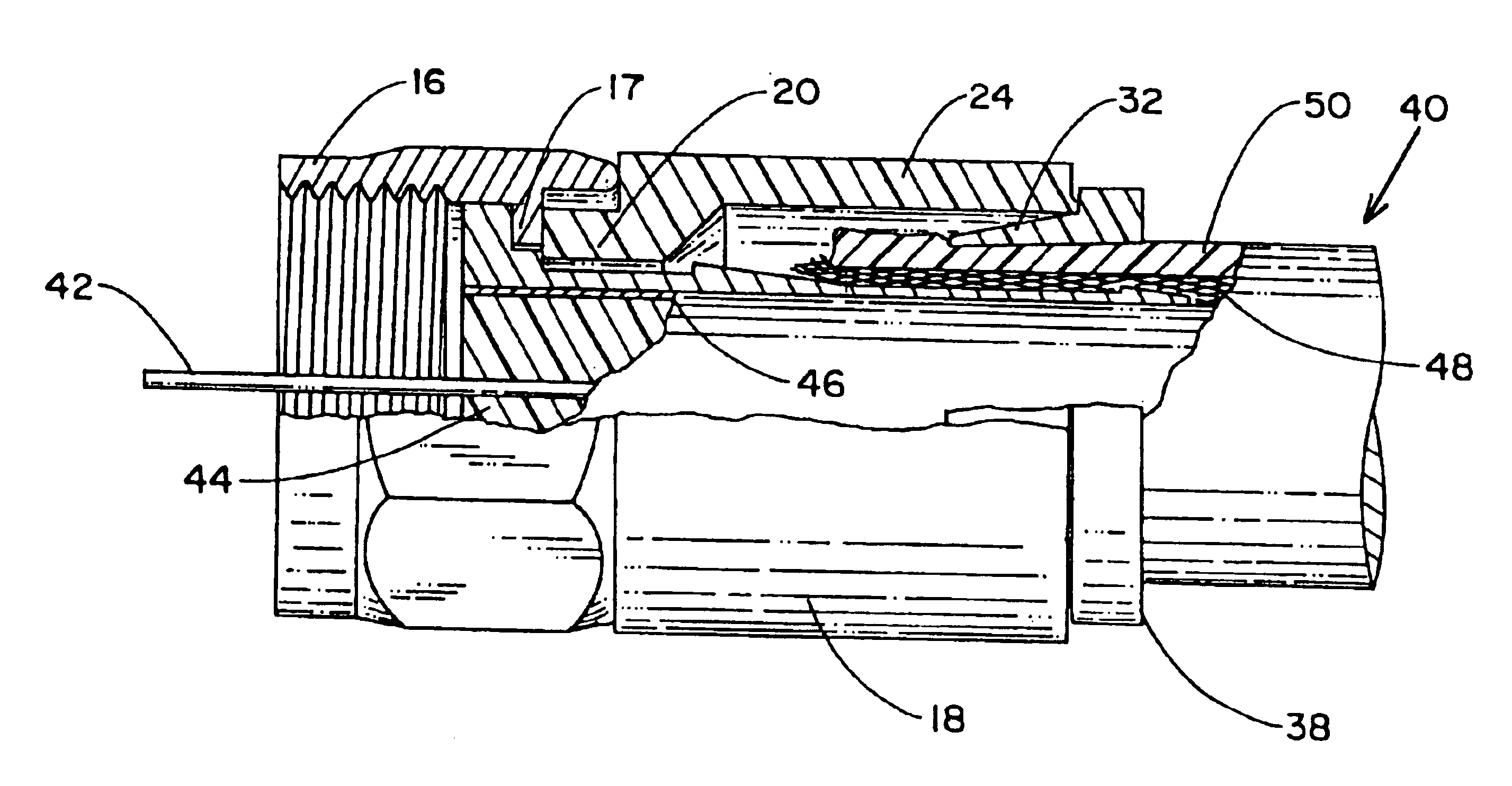 Compression connector for coaxial cable and method of installation