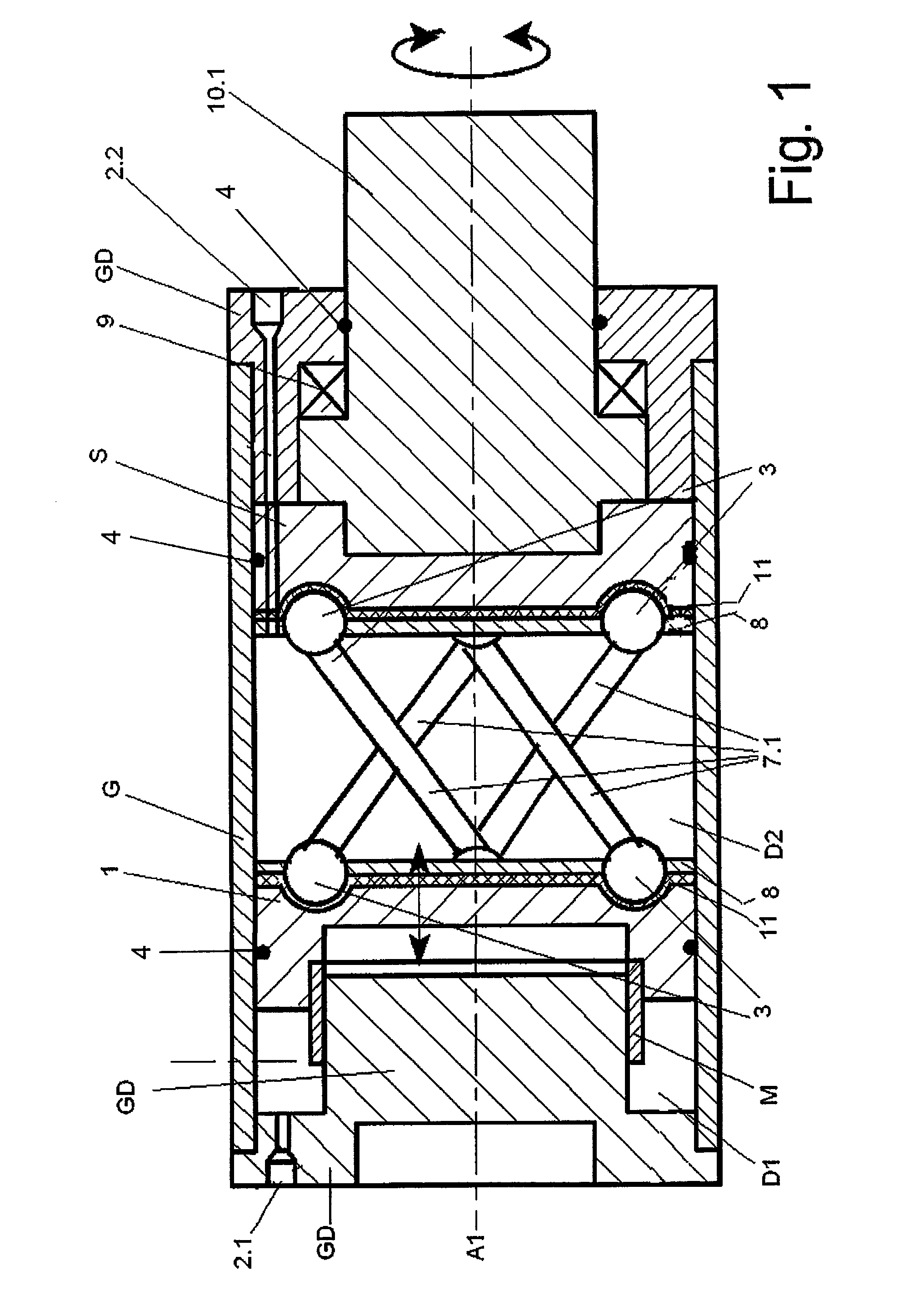 Apparatus for compensating and/or transmitting forces or torques and rotational movements between two components