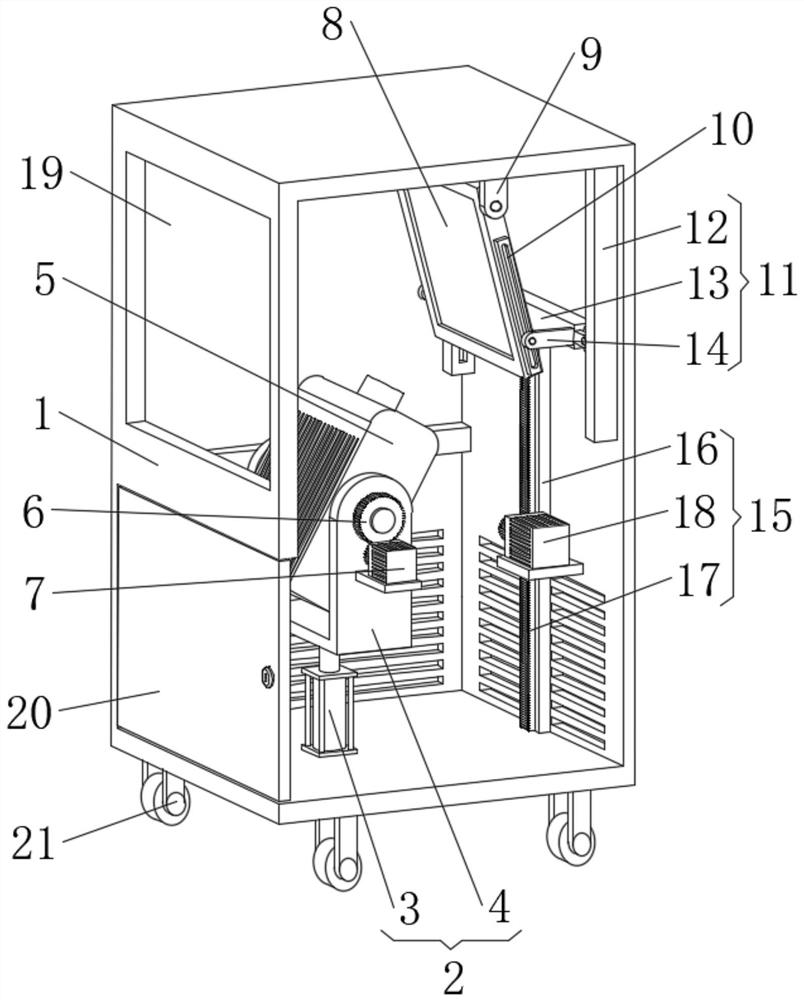 A projector mobile base that automatically adjusts the size of the screen