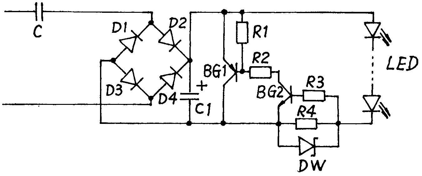 Capacitor voltage reducing circuit with short-circuit protection