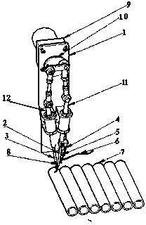 Y-shaped perforating and fuse inserting device for firework pasting assembly