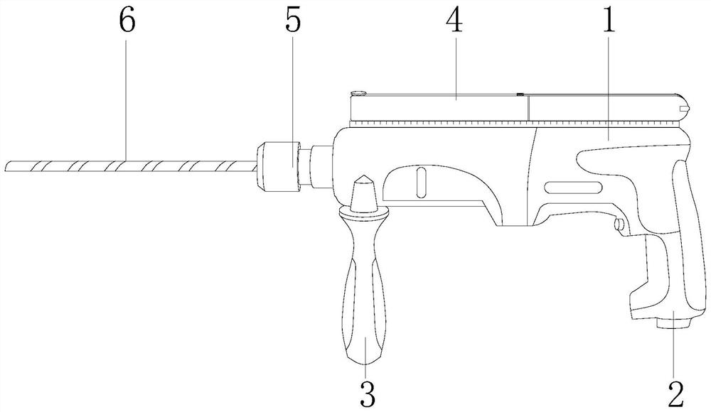 A hand-held drilling machine using a cross structure to prevent crookedness