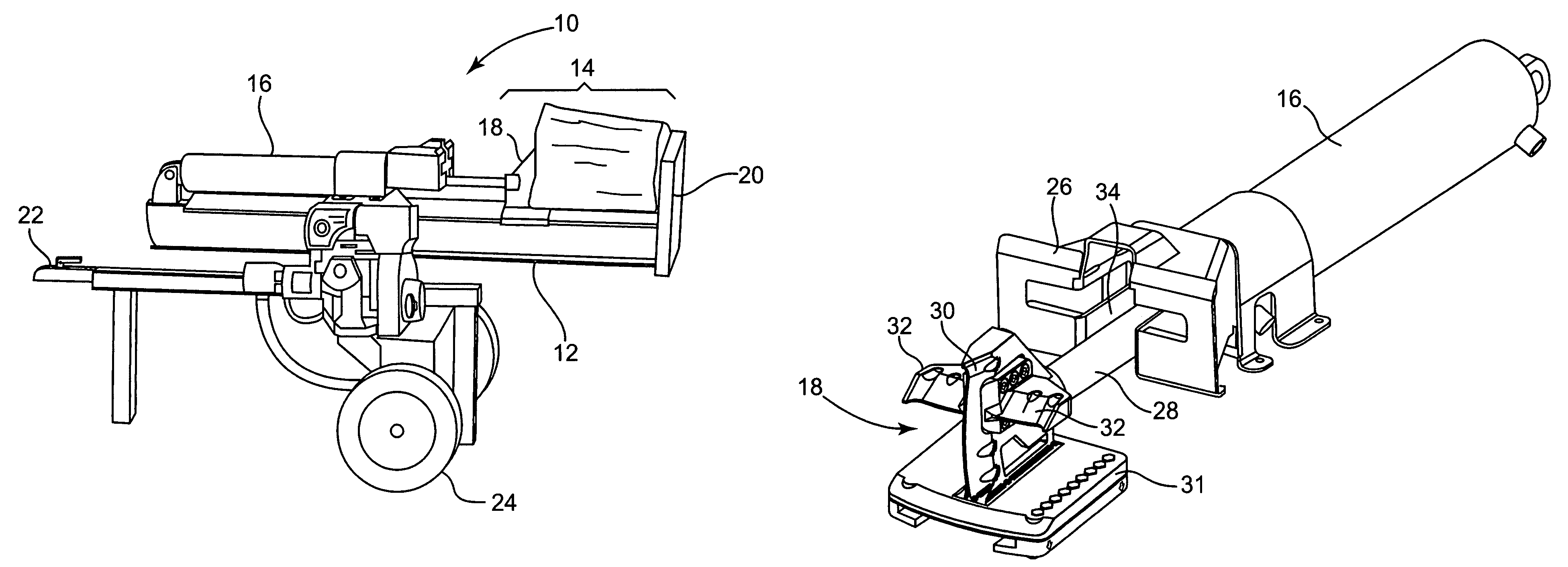 Quad wedge tip up log splitter