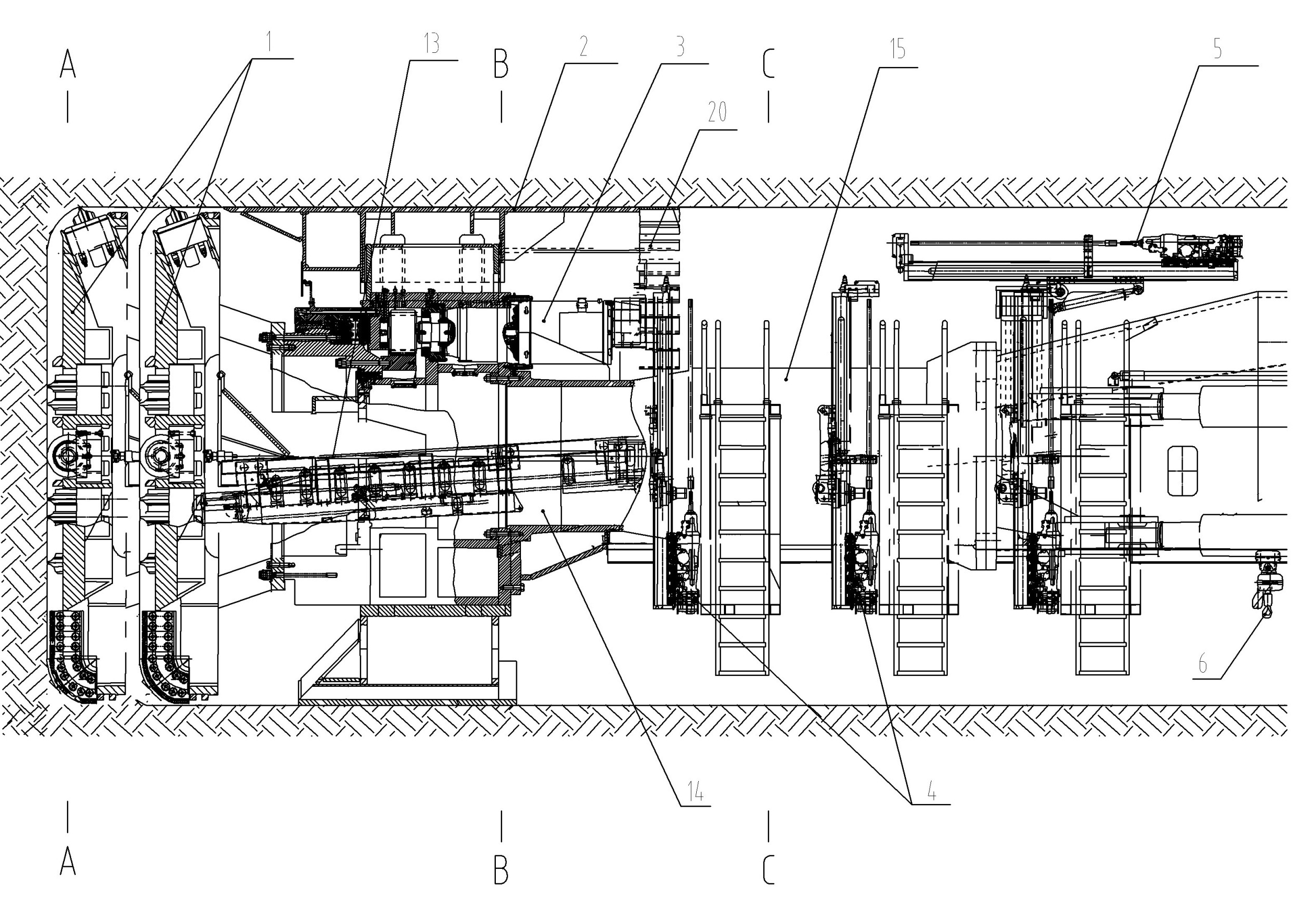 Coal roadway tunneling machine with double round cutter heads