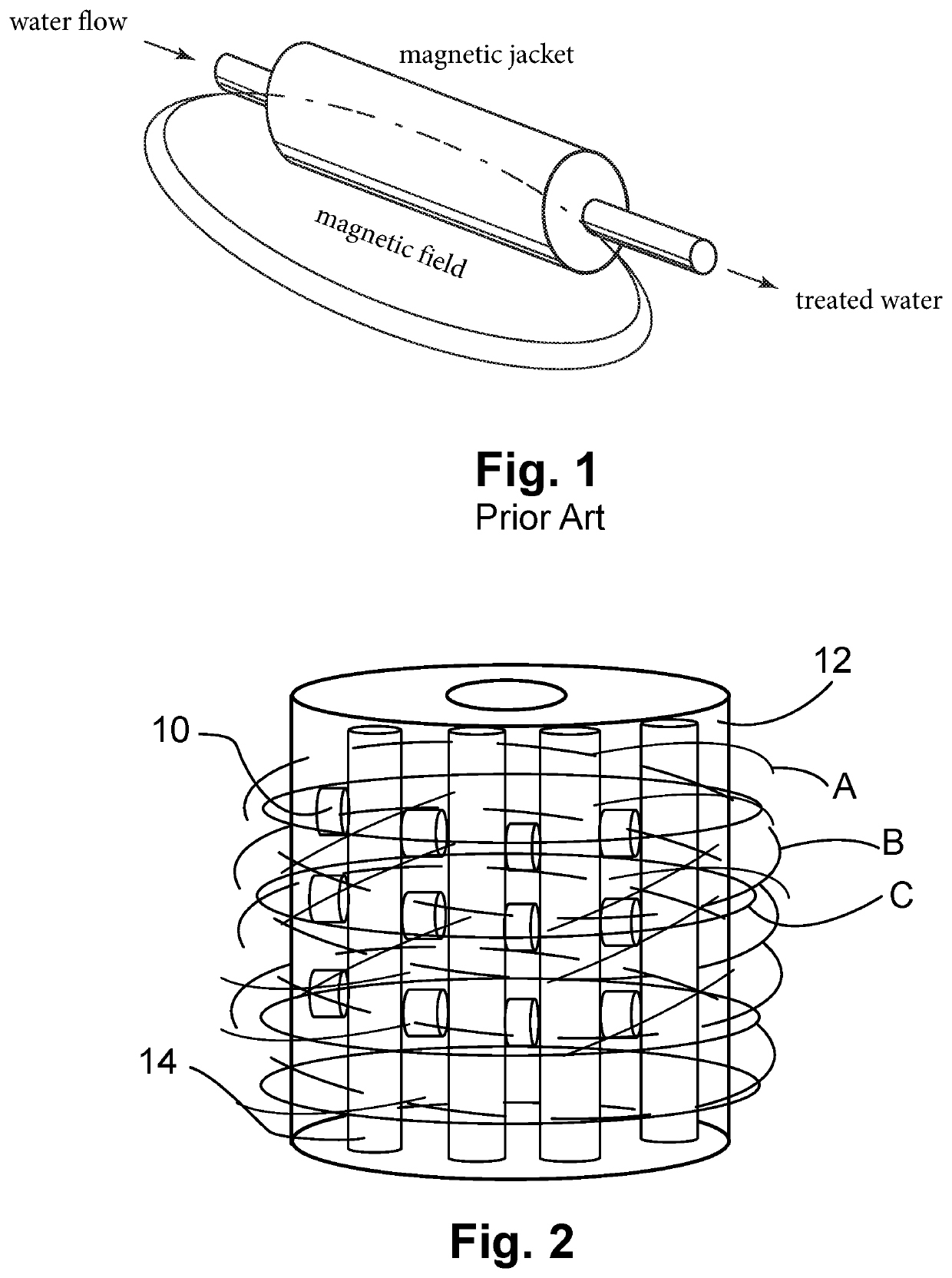 Device for treating water to reduce the size of the water clusters, increase dissolved oxygenation levels, produce free hydrogen atoms, produce