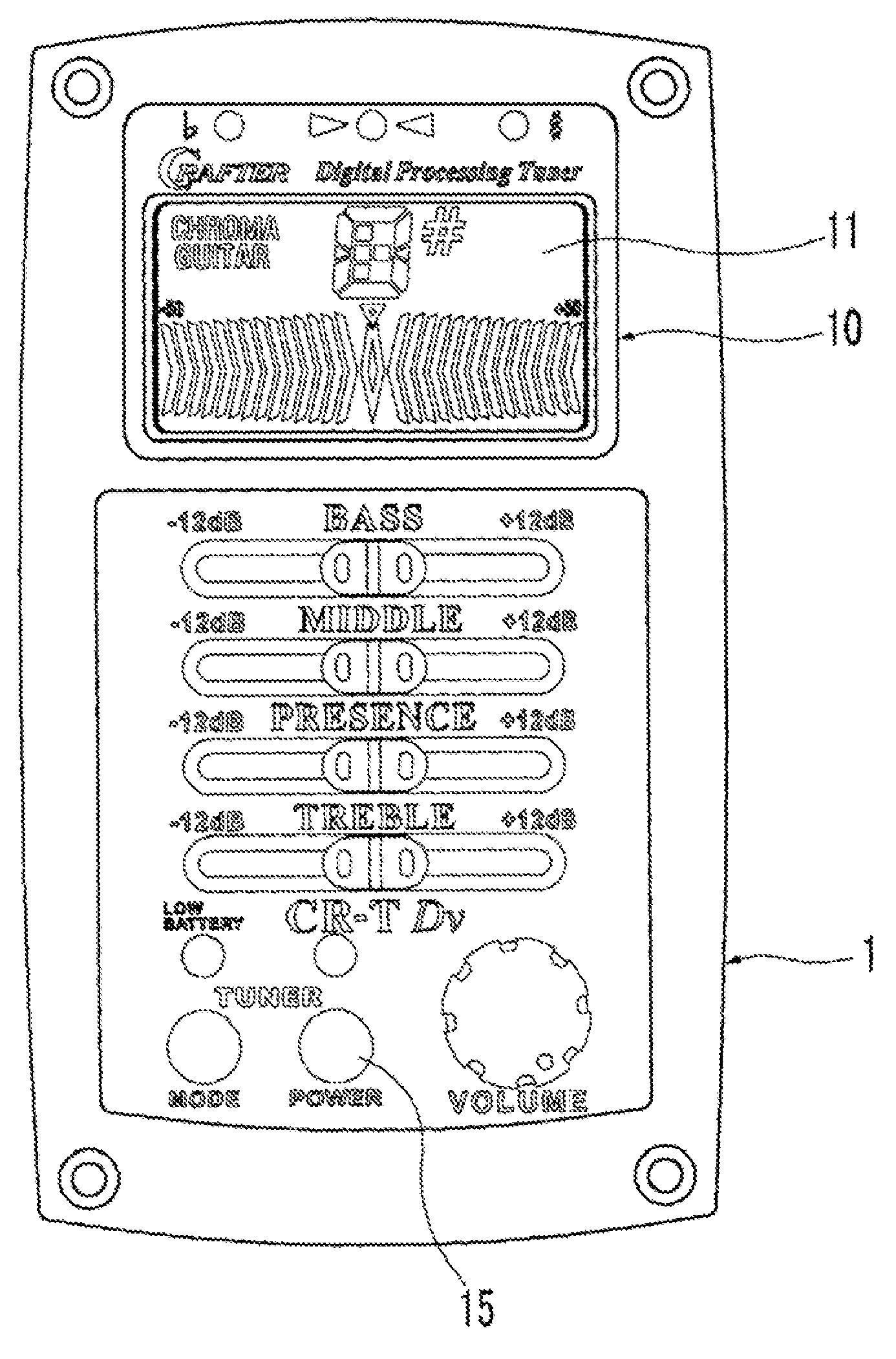 Display device for guitar tuners and method of displaying tuned states of guitar strings using the same