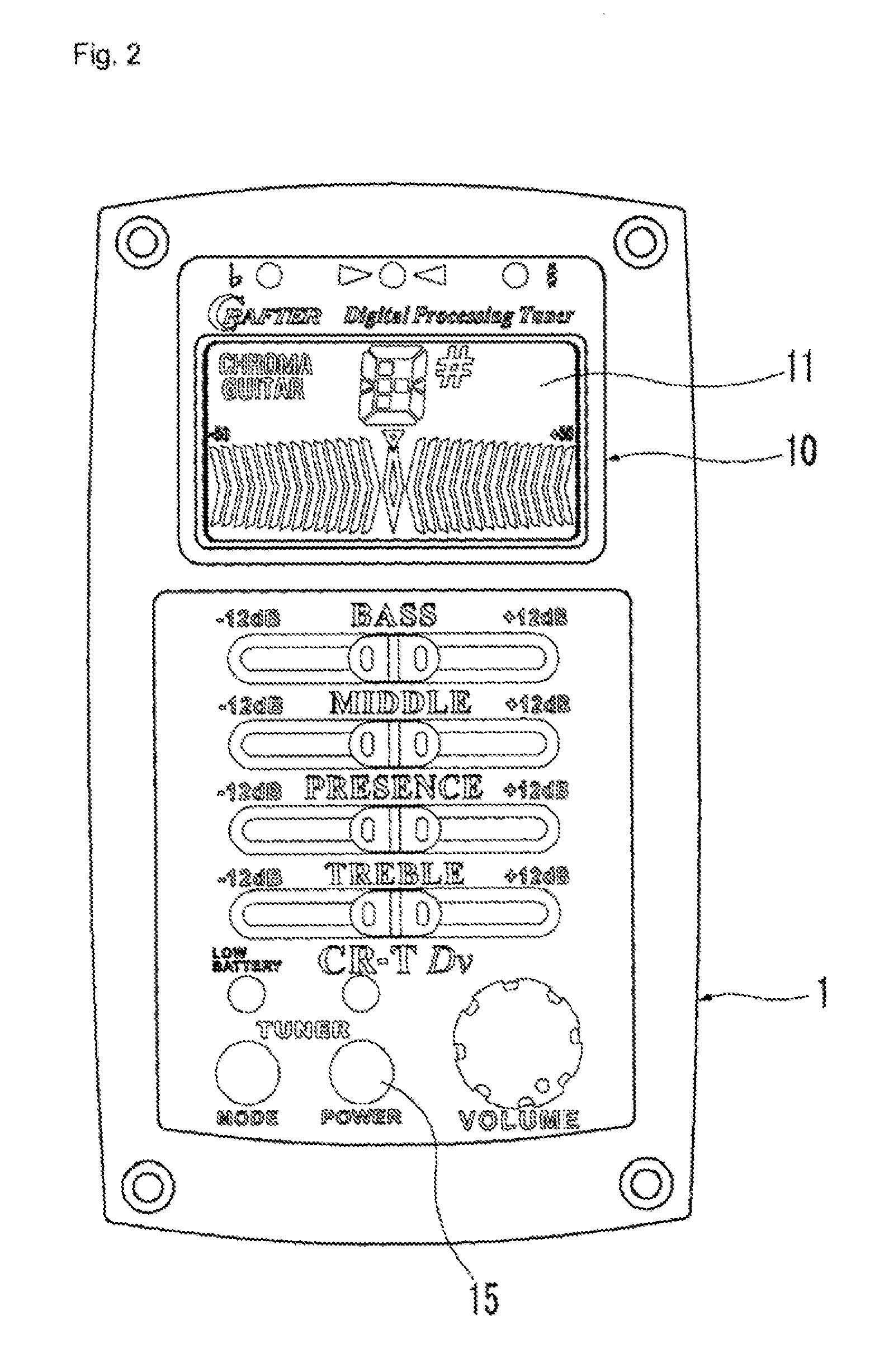 Display device for guitar tuners and method of displaying tuned states of guitar strings using the same