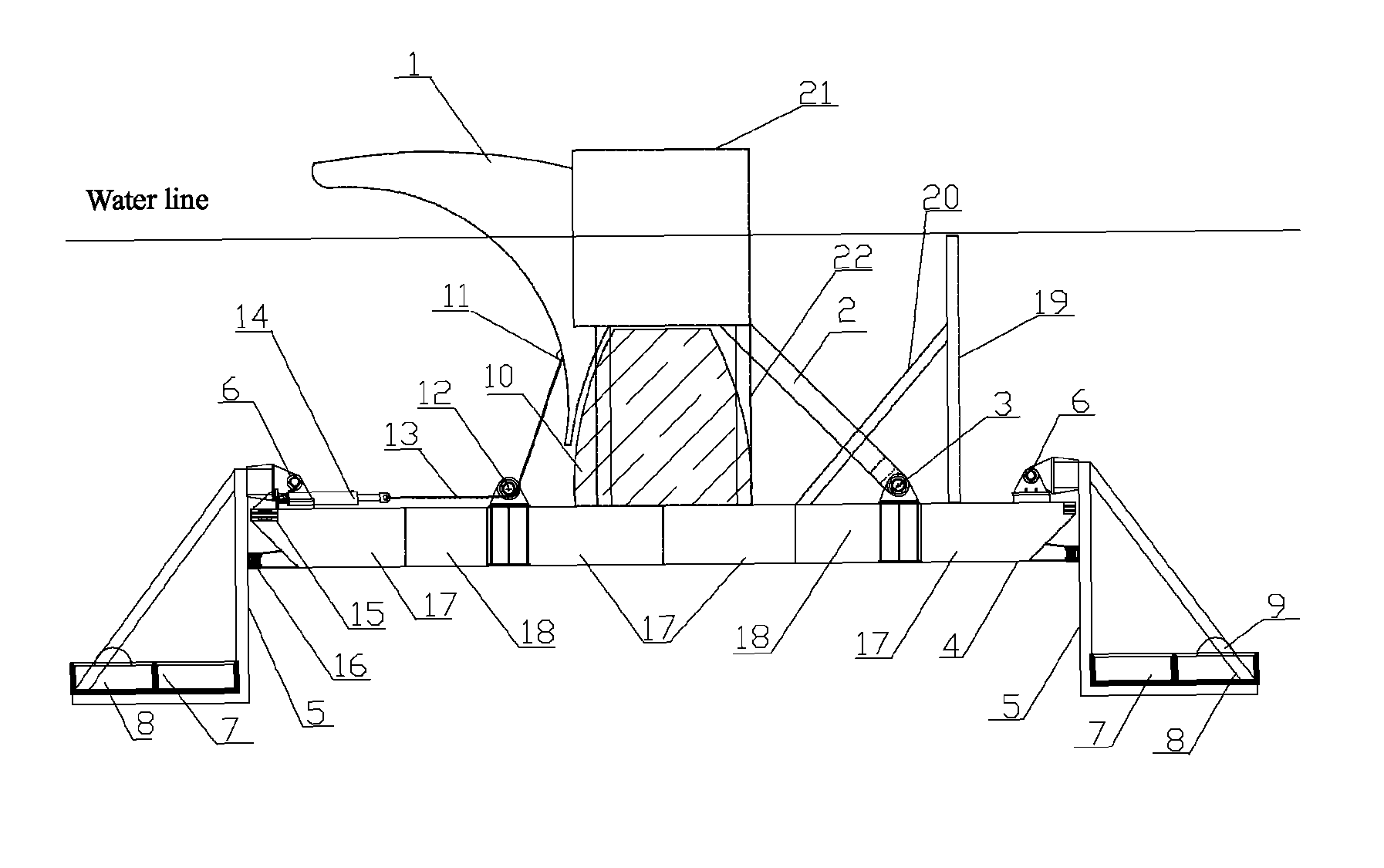 Floating wave energy converter with semi-submersble characteristic